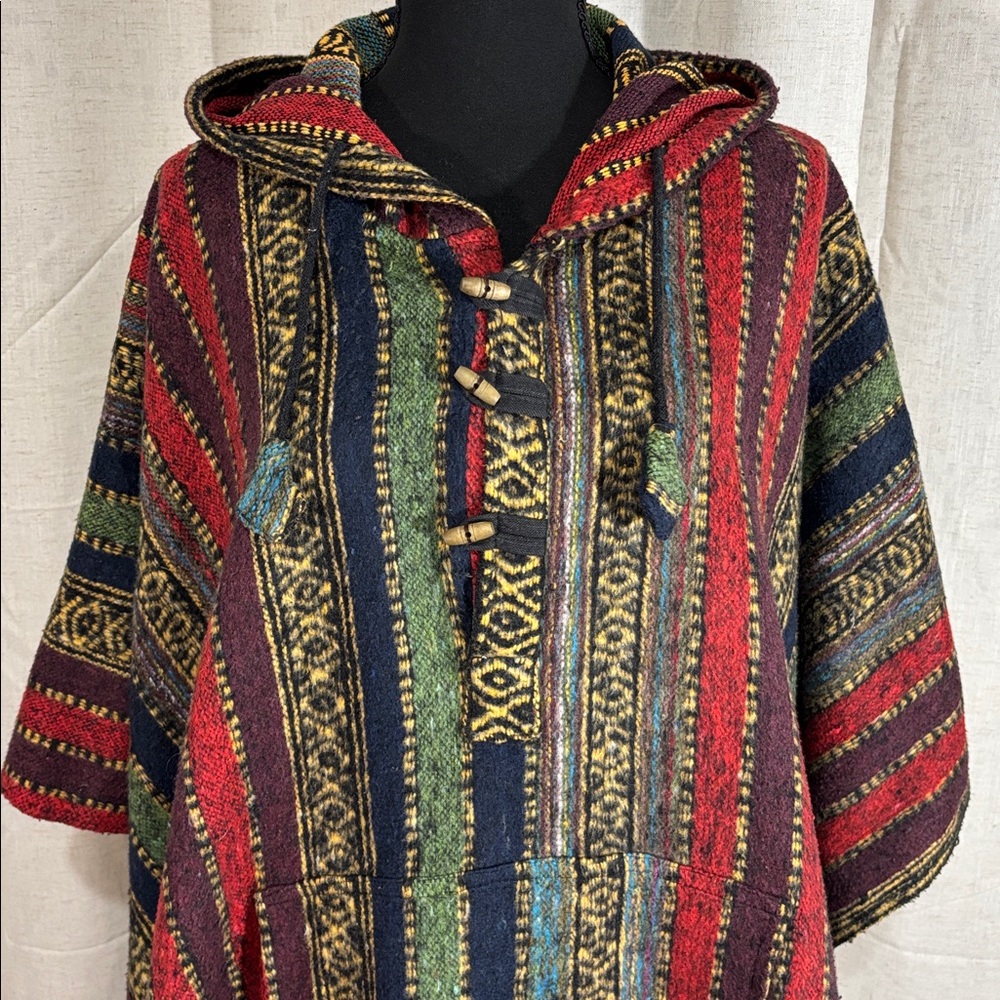 Multicolor Striped Hooded Poncho - Picture 1 of 7